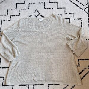 J. Jill Pullover Linen Blend V Neck Sweater Open Knit Lightweight Medium petite.
